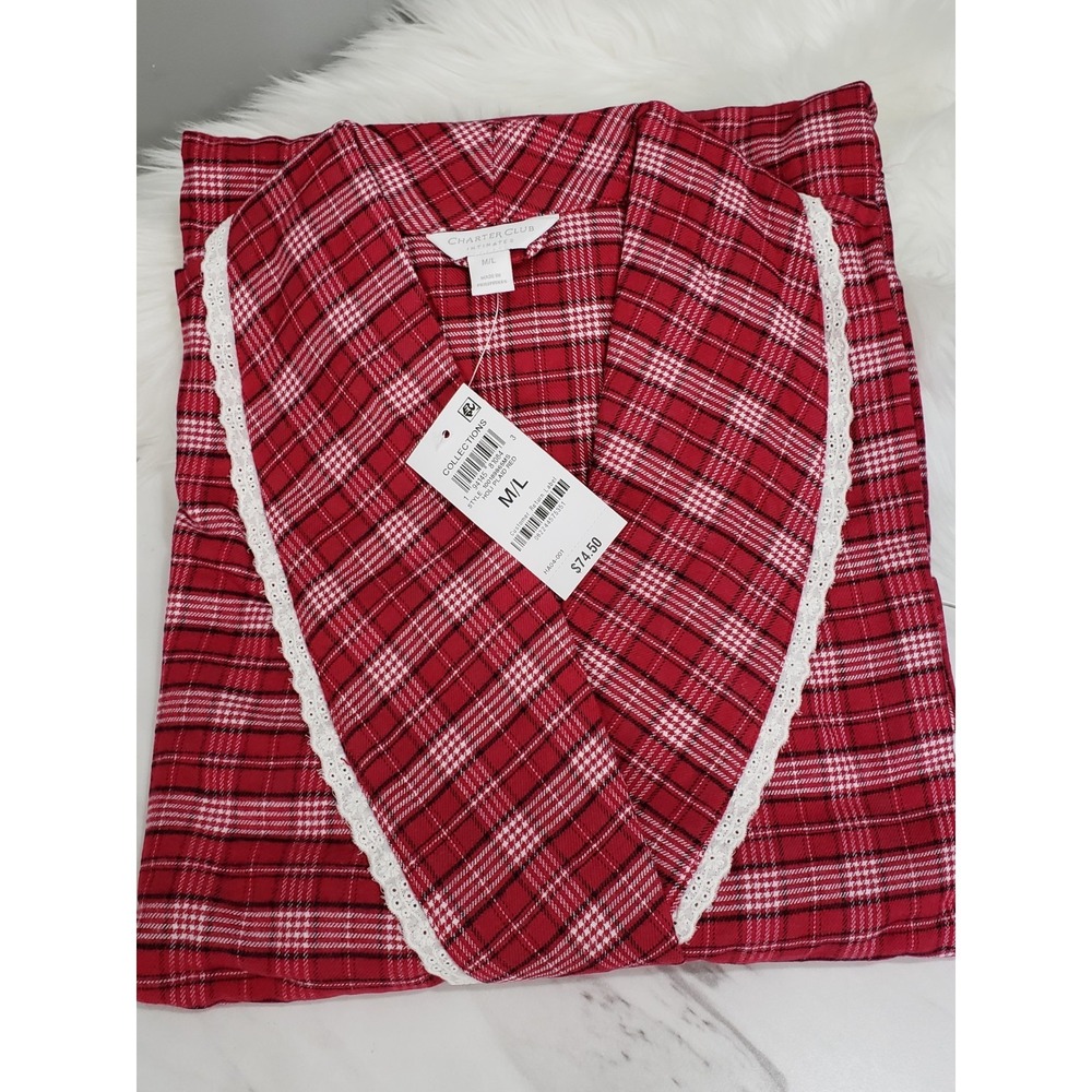 NEW Charter Club Women's MEDIUM LARGE Pajama Set Red Plaid Holiday Pants Shirt